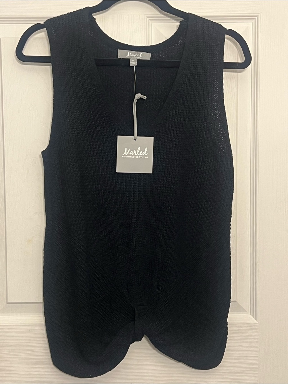 Marled Black Knit V-Neck Tank